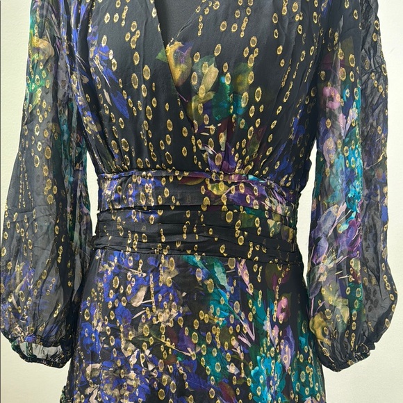 Shoshanna Black and Blue Long Sleeve V-Neck Gown - Picture 3 of 5